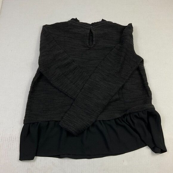 LOFT Womens Ruffled Trim Sweater Black Long Sleeve Knit Pullover Size PS Petites - Picture 11 of 12